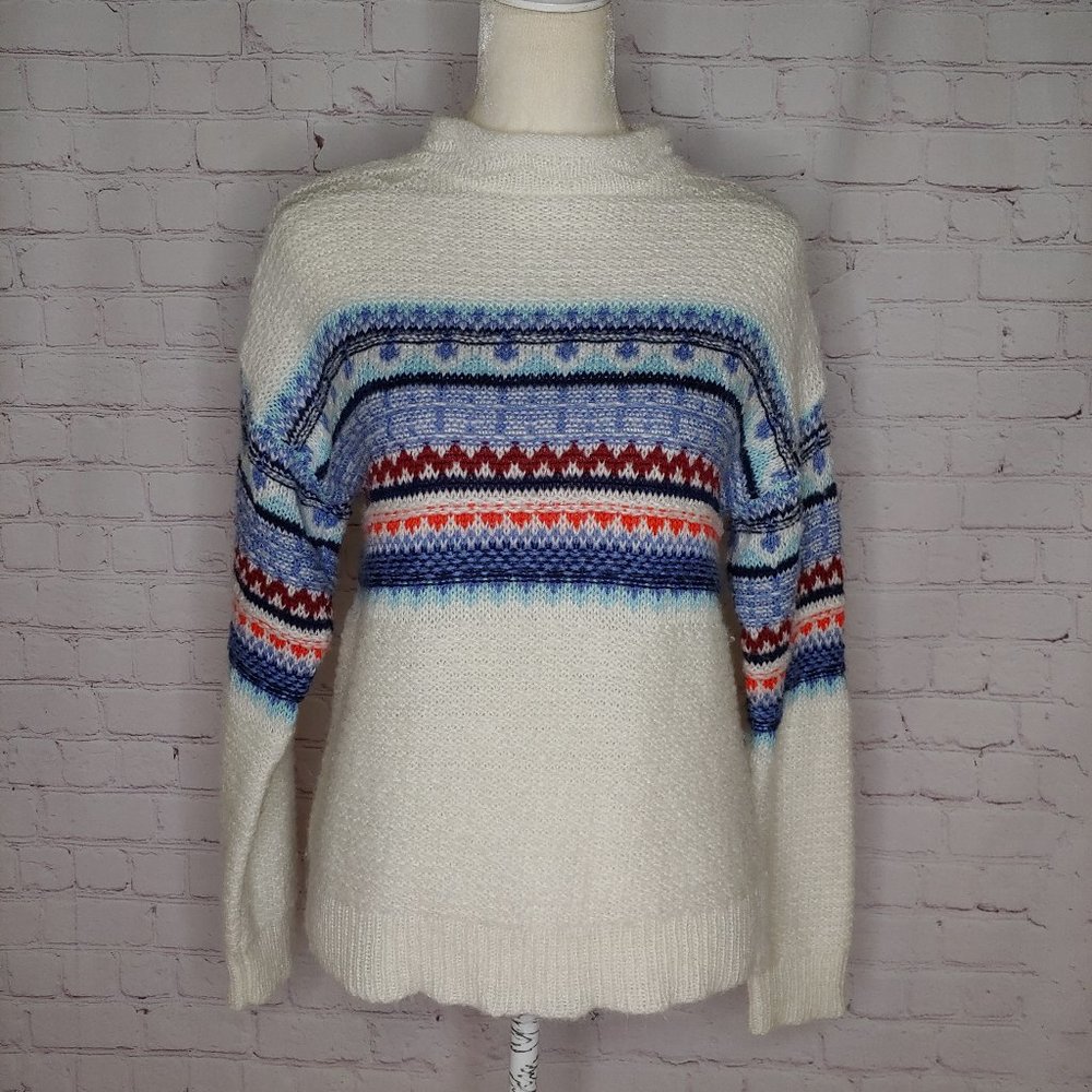 St. John's Bay White Fair Isle Sweater Medium EUC